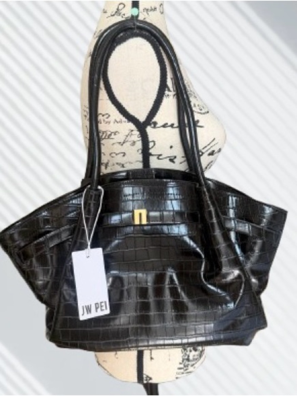 JW PEI Black Croc-Embossed Tote